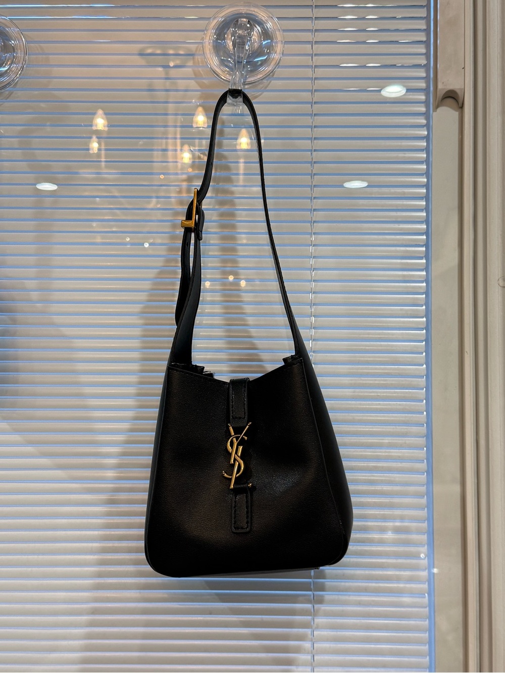 Saint Laurent Black Leather Shoulder Bag with Gold YSL Accent